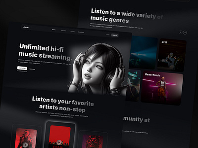 Linear Music Platform album artist culture design music music web music website musician playlist pop songs spotify streaming trend ui uiux user interface web design website