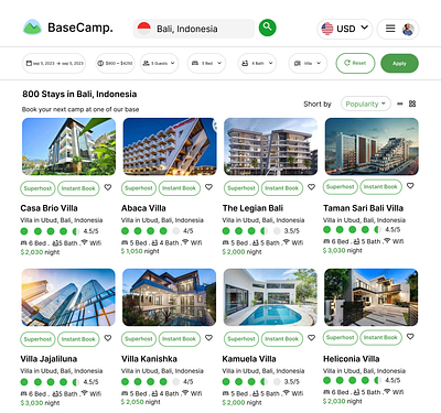 BaseCamp - Accommodations Booking Web Page ui web page