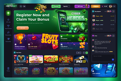 OKTOBET – Online Casino branding casino clefdev concept design figma gambling gaming graphic design landing website