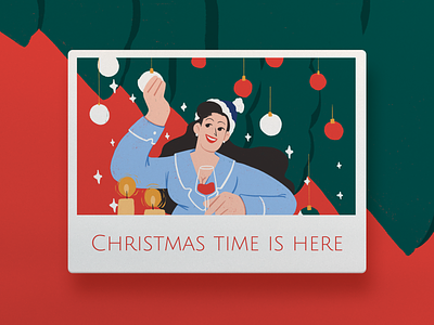 Christmas Time Greeting Card art card design character art christmas christmas card design design studio digital art digital illustration graphic design greeting card happy holidays holiday card illustration illustrator new year party people characters winter holidays woman