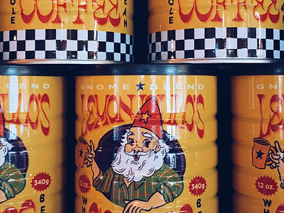 Gnome Blend Coffee Can Design bean cafe can century checker coffee design gnome jello lemon mid modern packaging roastery whole