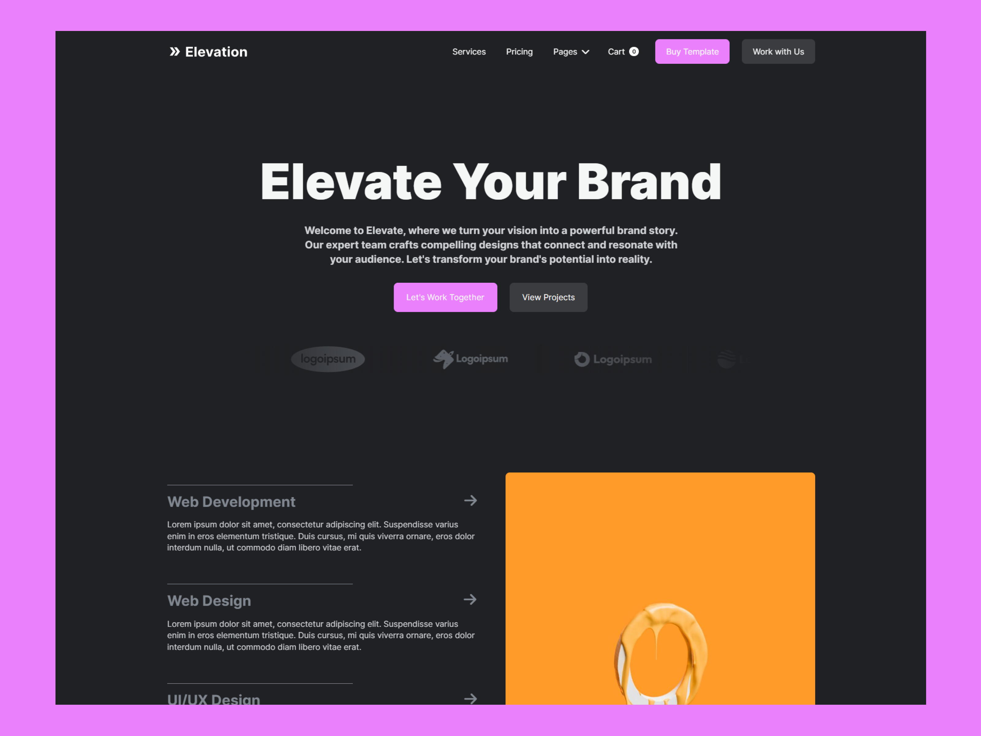 Elevation Homepage Scroll Animations - Agency Webflow Template agency website animation. cursor dark darkmode design designer freelancer homepage homepage interaction modern portfolio template ui uiux web webflow webflow template website website animation website template