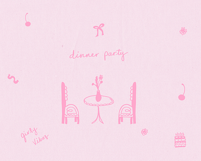 it's giving girly dinner party vibes brand design color palette feminine brand feminine branding girly design hand drawn illustration illustration design playful branding