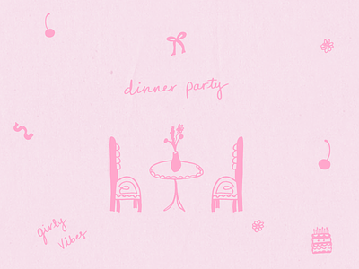 it's giving girly dinner party vibes brand design color palette feminine brand feminine branding girly design hand drawn illustration illustration design playful branding