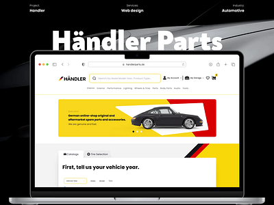 Handler Parts - car parts marketplace amazon auto automotive car car parts e commerce website ebay hero page hero section landing page onepager. sports car