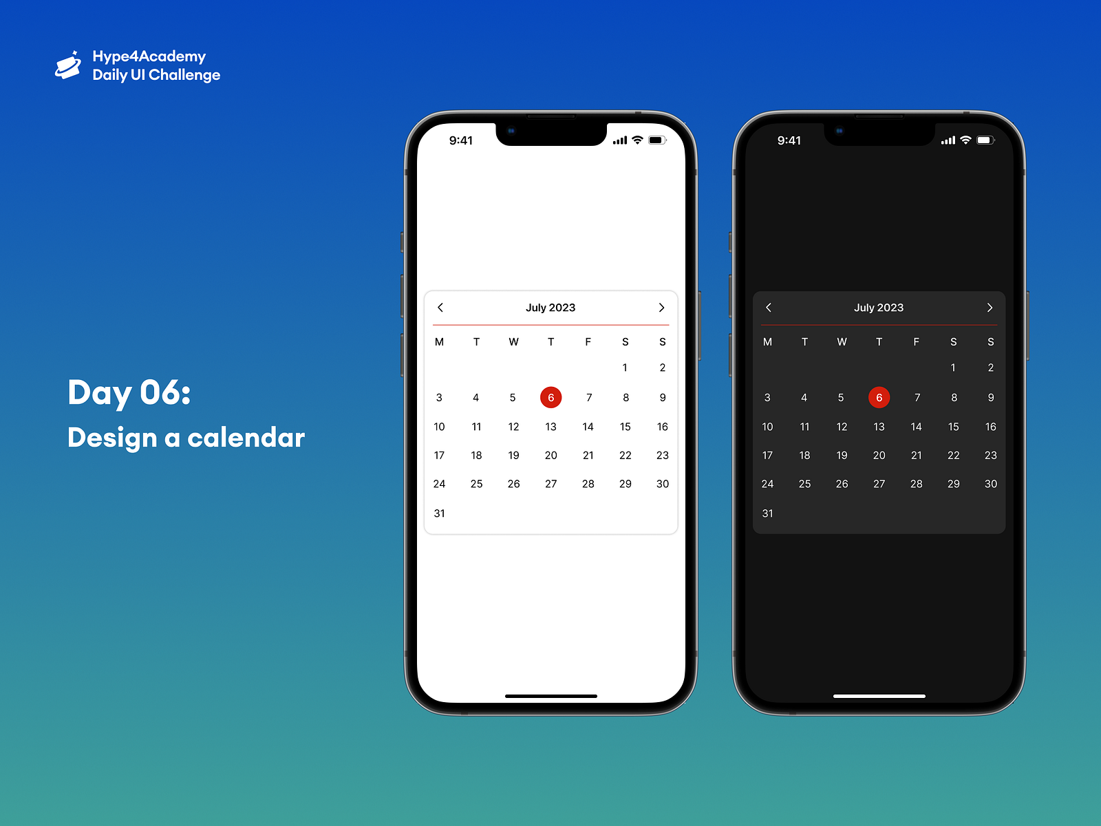 Day 06: Design a calendar by Umer Javed on Dribbble