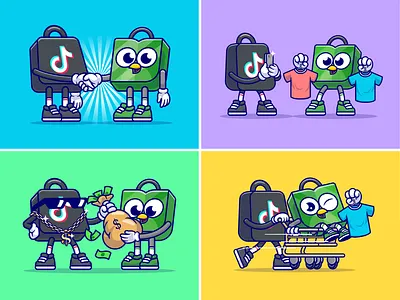 Tiktok Shop x Tokopedia🛒🛍️💰 application business clothing cute e commerce fashion icon illustration logo market mascot money network online store shopping social media startup tiktok tokopedia trolley