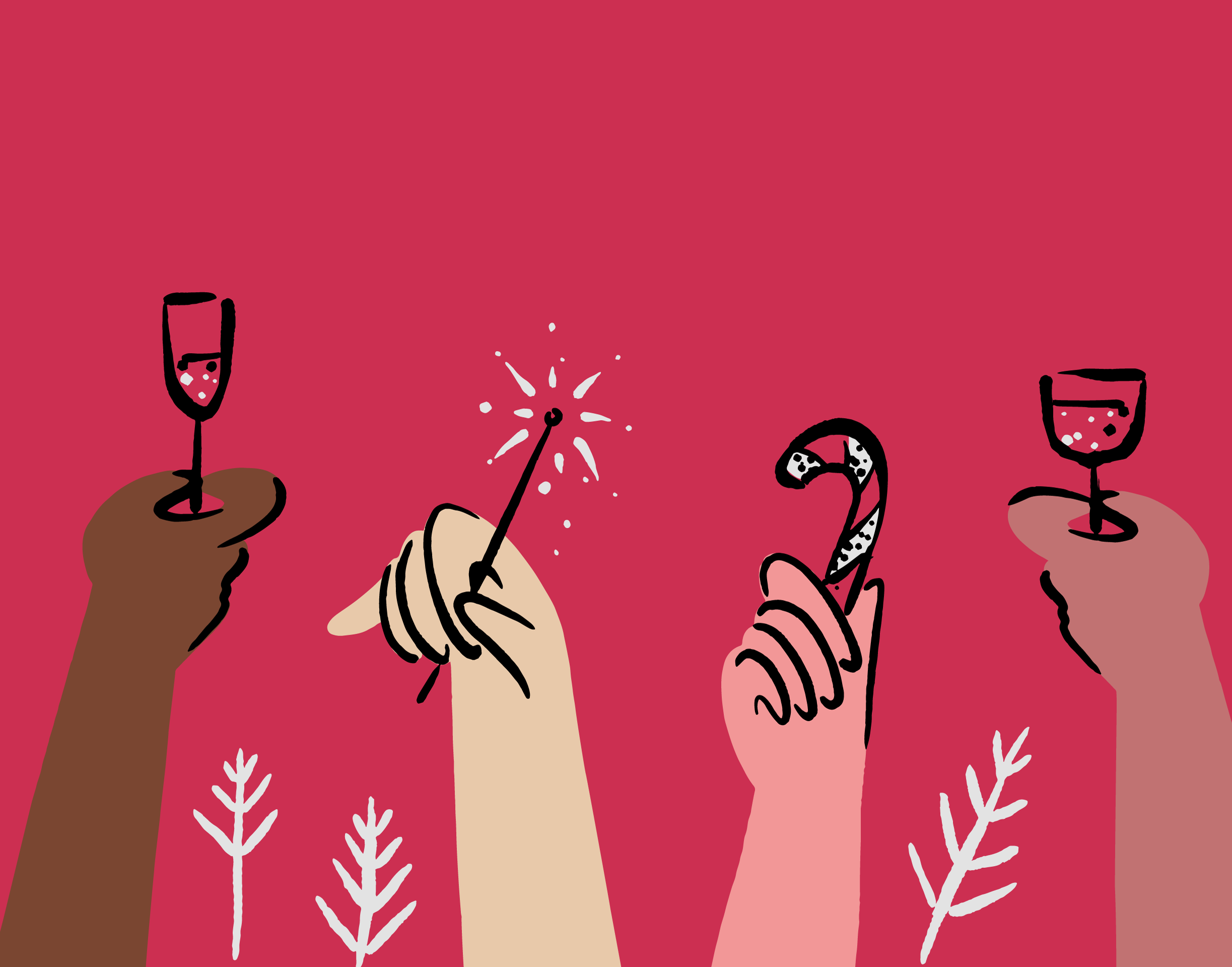 ...and Happy New Year! 2d art candy celebration christmas diversity drink flat illustration hand hand drawn holiday illustration minimalistic new year party vector winter