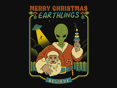 Holidays with Martian abduction alien christmas creepy digital art funny art illustration martian retro ronn cabardo tshirt tshirt art tshirt design tshirt illustration vintage