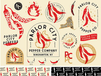 Parlor City Pepper Company Brand Board badge brand branding design graphic design identity illustration lettering logo pattern