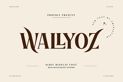 Wallyoz - Serif Display Font branding classic classy elegant family font funky headline marketing materials movie multilingual powerful serif success