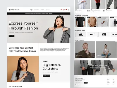 Threads & Co - Fashion Marketplace Website apparel clean editorial fashion fashion design fashion store fashion website gray home page landing page landing page design market marketplace minimalist online shop shopping typography web web design website