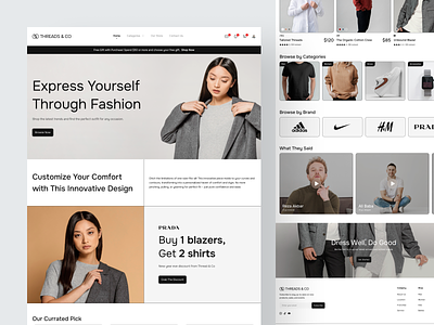 Threads & Co - Fashion Marketplace Website apparel clean editorial fashion fashion design fashion store fashion website gray home page landing page landing page design market marketplace minimalist online shop shopping typography web web design website
