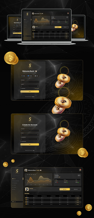 Fintech Dark Theme Web App Design Concept banking dark theme design finance fintech golden graph ui ux web web app