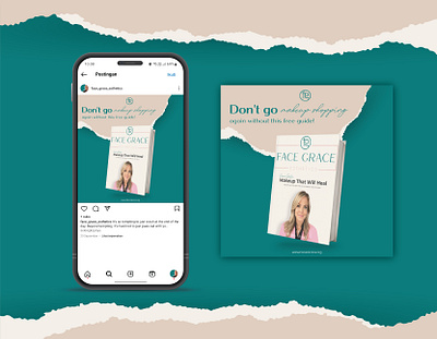 Social media post design for FaceGrace esthetics beauty design ebook esthetic media mockup post social tosca woman