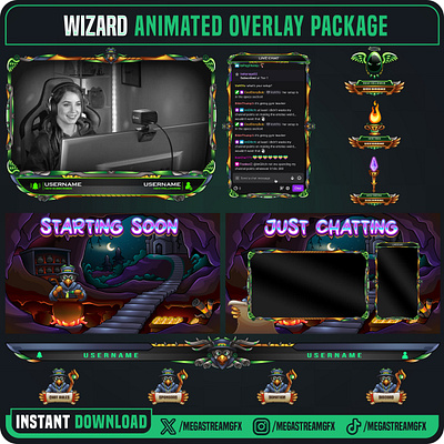 Wizard Stream Overlay Package animated alert dark overlay fantasy overlay graphic streamer kick overlay overlay for twitch premium overlay pack purple overlay stream overlay stream package twitch overlay twitch panel wizard overlay wizard stream pack wizard theme overlay