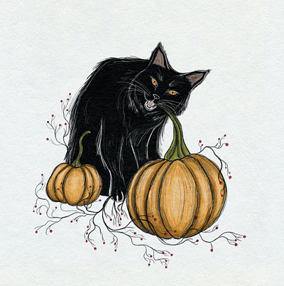 Cat + Autumn animal cat inktober procreate pumpkin