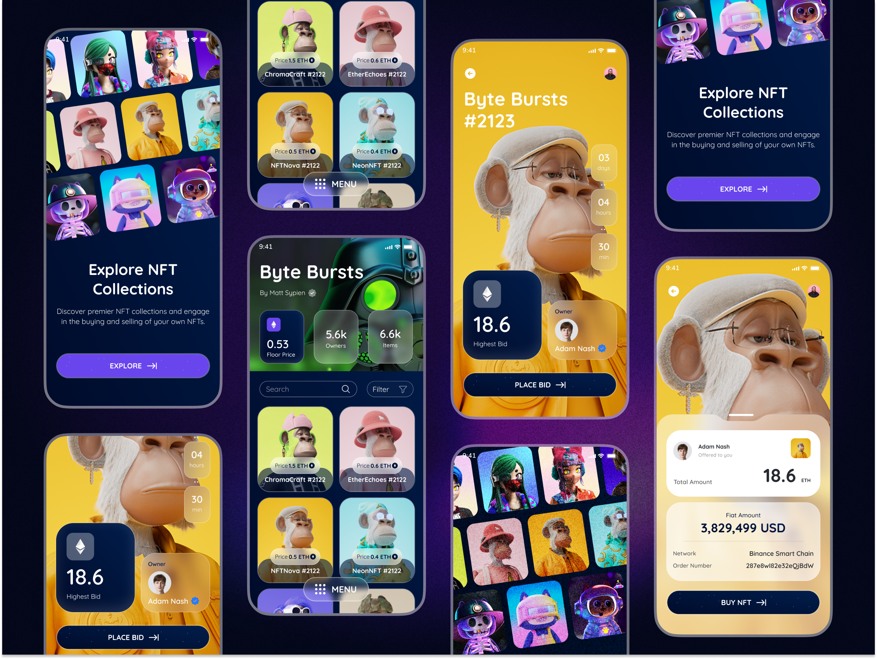 NFT Platform Interface Design animation figma jitter nft nftmarketplace ui design uidesign