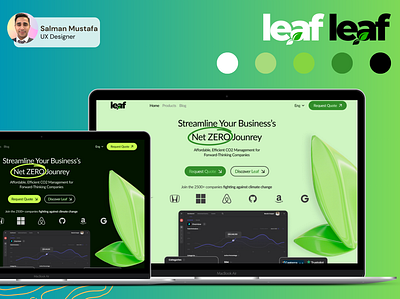 Leaf: Carbon Reduction/Sustainable Eco Green Design Landing Page carbon cta dashboard demo eco footer front page green header headline home page landing page leaf saas scrollable showcase subscribe sustainable ux web