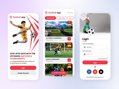 Football Tournaments app design clean cricket dashboard design figma football app india kohali login match mobile app t20 team tournament tournaments ui virat worldcup