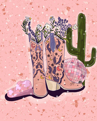 Don't forget to bring your Cowboy boots to the desert disco! branding color design disco graphic design illustration illustrator procreate