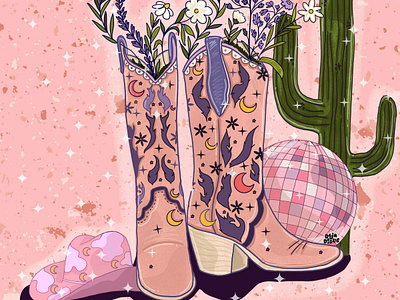 Don't forget to bring your Cowboy boots to the desert disco! branding color design disco graphic design illustration illustrator procreate