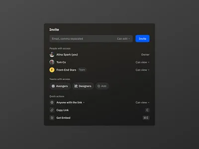 Invite Modal in Dark Theme app clean dark design interface ui ux