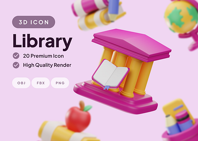 3D LIBRARY ICON 3d animation branding graphic design logo motion graphics ui