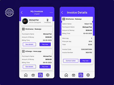 Invoice - UX/UI Design blue dailyui dailyui46 dailyuichallenge design invoice app invoice page mobile app paid product design ui ui design uiux user interface user interface design ux ux design uxui