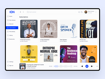 ION Podcast App: Subscription Shows Creators audio books creators ion mobile design music podcast saas shows startup subscription uiux webapp