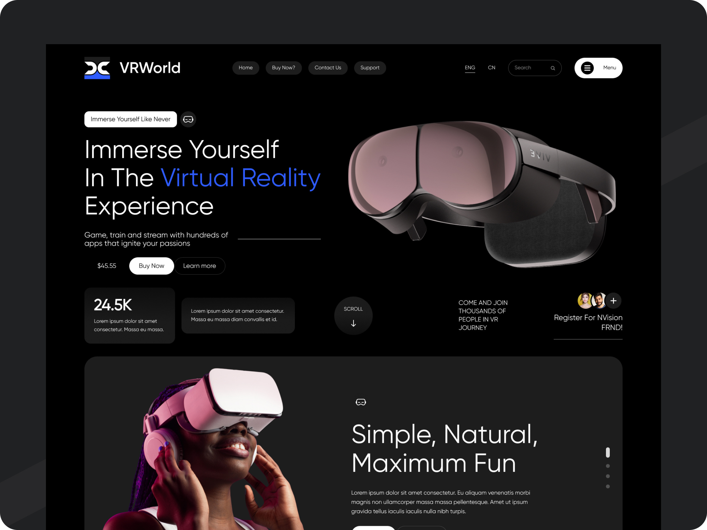 VR Glasses Website Design - VRWorld design design inspriration home page landing page ui uiux userinterfacedesign virtual glasses website design virtual reality web vr glasses vr web design vr website webdesign website design