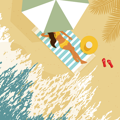 Girl on the beach 2d adobe illustrator beach design girl graphic design illustration sun suntanning vector woman