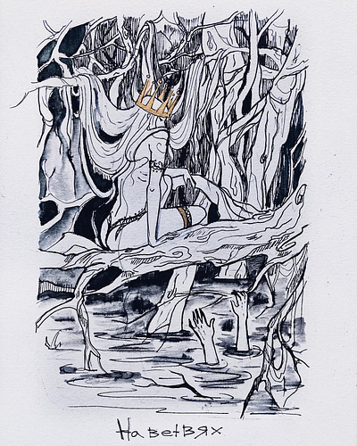 On the branches of the trees art character design drawing graphic illustration ink painting sketch