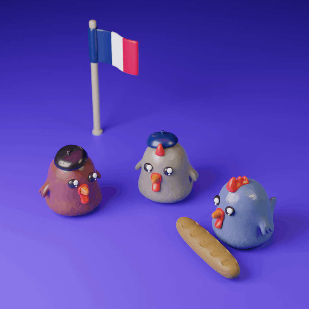 Three French Hens 3d animation carol chicken christmas claymation france french hen plastic stopmotion toy