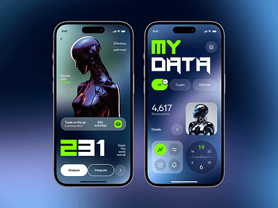 IntelTrade - Mobile App Concept 3d ai app blue concept cyborg dailyui data design finance inspiration ios market mobile mobileapp trading ui uitips uitutorial ux