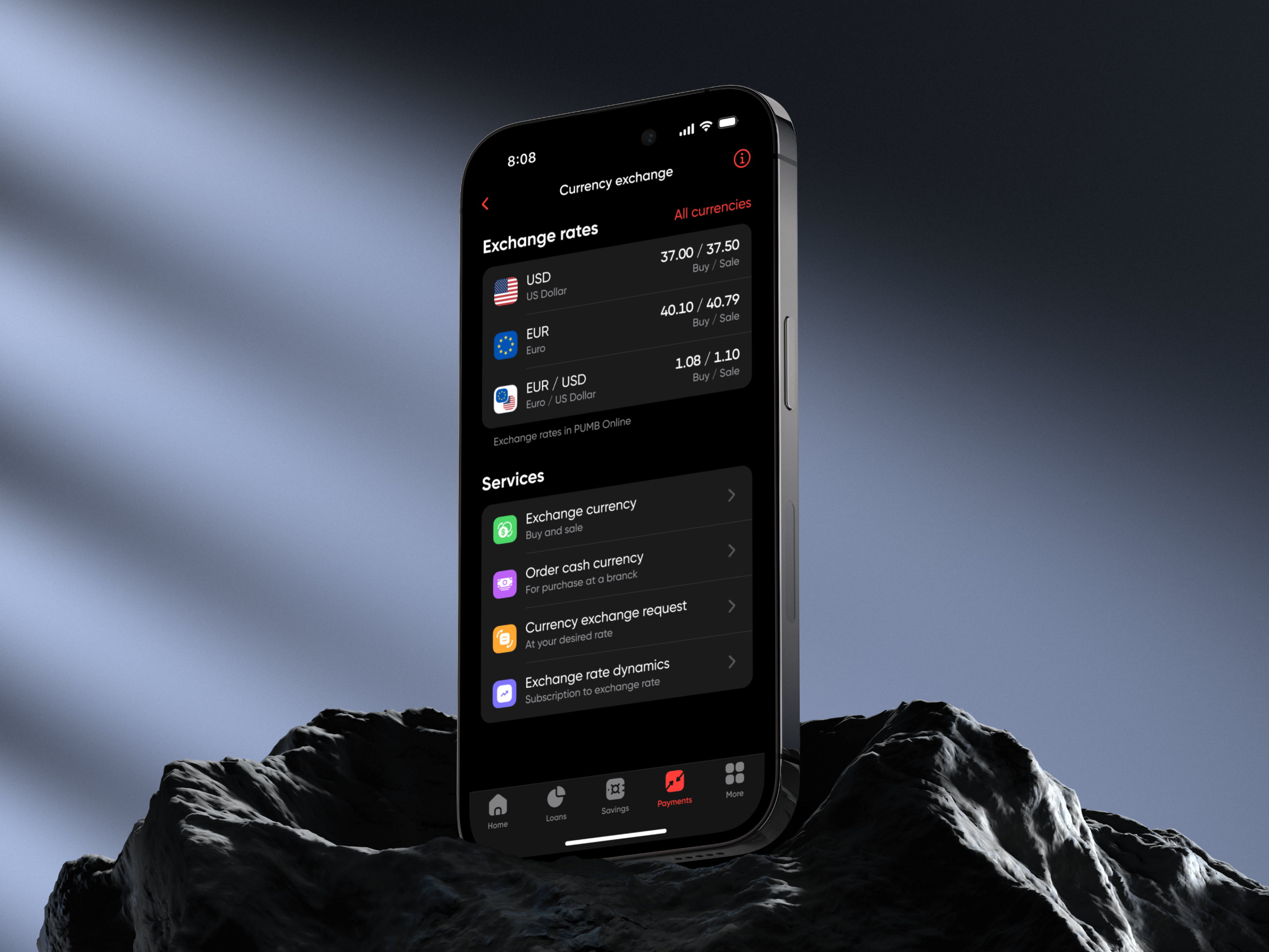 Currency Exchange in PUMB－Banking App app banking business clean dark mode exchange finance fintech interface mobile mobile app money payment uxdesign