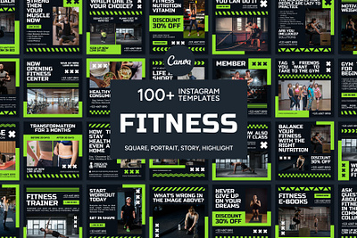 Fitness Green Template 3d aerobic animation branding canva bundle canva pack canva templates design fitness graphic design illustration instagram templates logo social media post ui ux vector workout yoga zumba