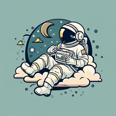 Astronaut chilling branding graphic design logo