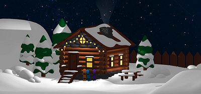 Hut in the woods 3d animation forest hut illustration snow snowboard spline winter