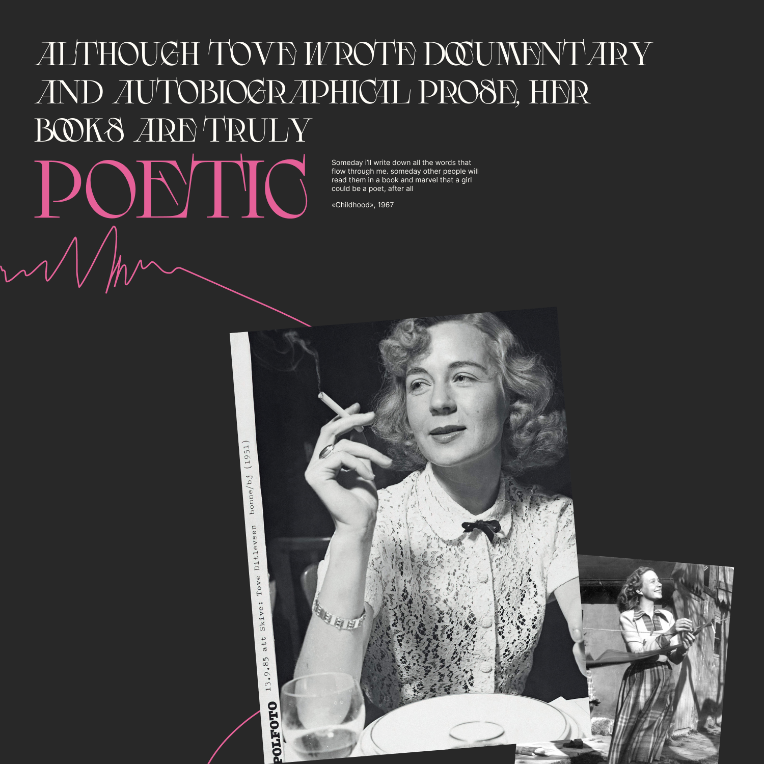 Creative landing page | Tove Ditlevsen animation colourful creative animation landing page literatute longread pink story storytelling typography ui ui design web web design website