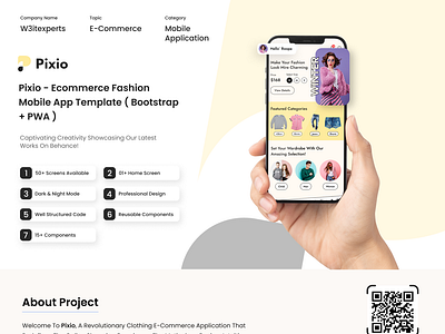 Pixio - Ecommerc Fashion Mobile App Template (Bootstrap + PWA) application creative design ecommerce fashion fashionapp mobile mobile app product design template uiux website