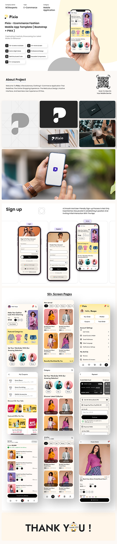 Pixio - Ecommerc Fashion Mobile App Template (Bootstrap + PWA) application creative design ecommerce fashion fashionapp mobile mobile app product design template uiux website