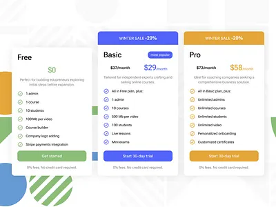 Pricing plan for LMS - winter sale billing settings choose your plan landing page lms plan and pricing plan options price tariff block ui design ux ui design web design