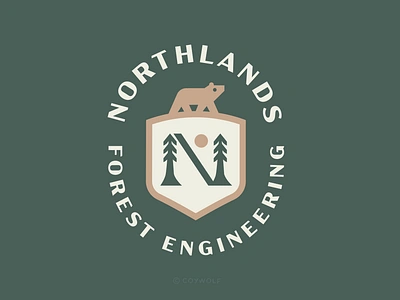 Northlands Forest Engineering Badge bear california camping forest graphic design illustration logo logo design logodesign lumberjack minnesota nature outdoors pine tree retro shield simple tree service typography vintage