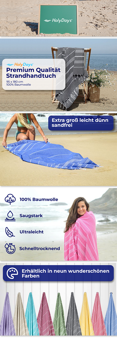 EBC- Beach towel a a content amazon content apluscontent branding ecommerce enhance brand content graphic design holydayssaunatowel lisiting images productdesign toweldesign visualstorytelling