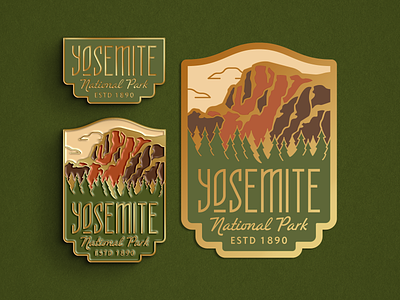 Yosemite National Park badge camping enamel pin hiking illustration landscape lockup merch merchandise mountains national park outdoors patch scenery shield sticker typography yosemite