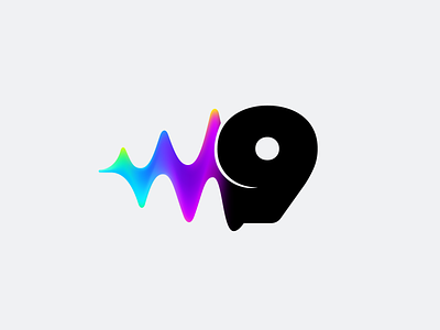 Number nine with sound wave flow branding design effect flow glitch gradient icon letter logo mark music neon nine number player pulse sound ui vibrant wave