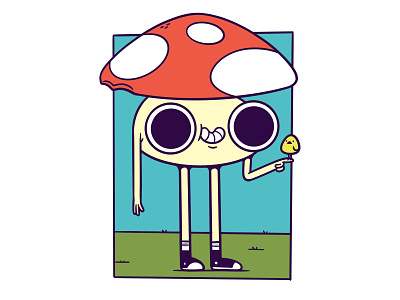 Mushroom Friend 3d animation bird branding character design design graphic design illustration jetpacks and rollerskates logo motion graphics mushroom mushroom character silly trippy ui