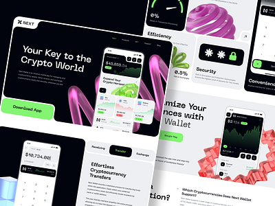 Crypto Wallet Product Page 3d app crypto dar dark ui landing product page ui ux wallet