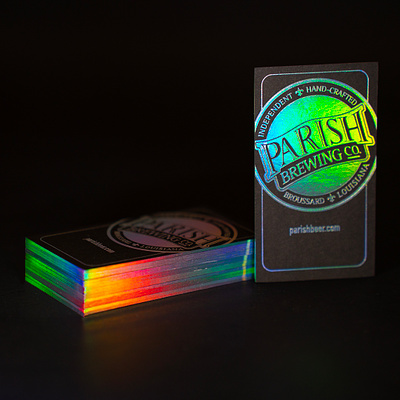 Parish Brewing Business Cards business card craft beer design foil business card holographic